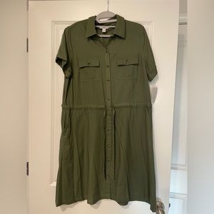 Army green T-shirt button up dress